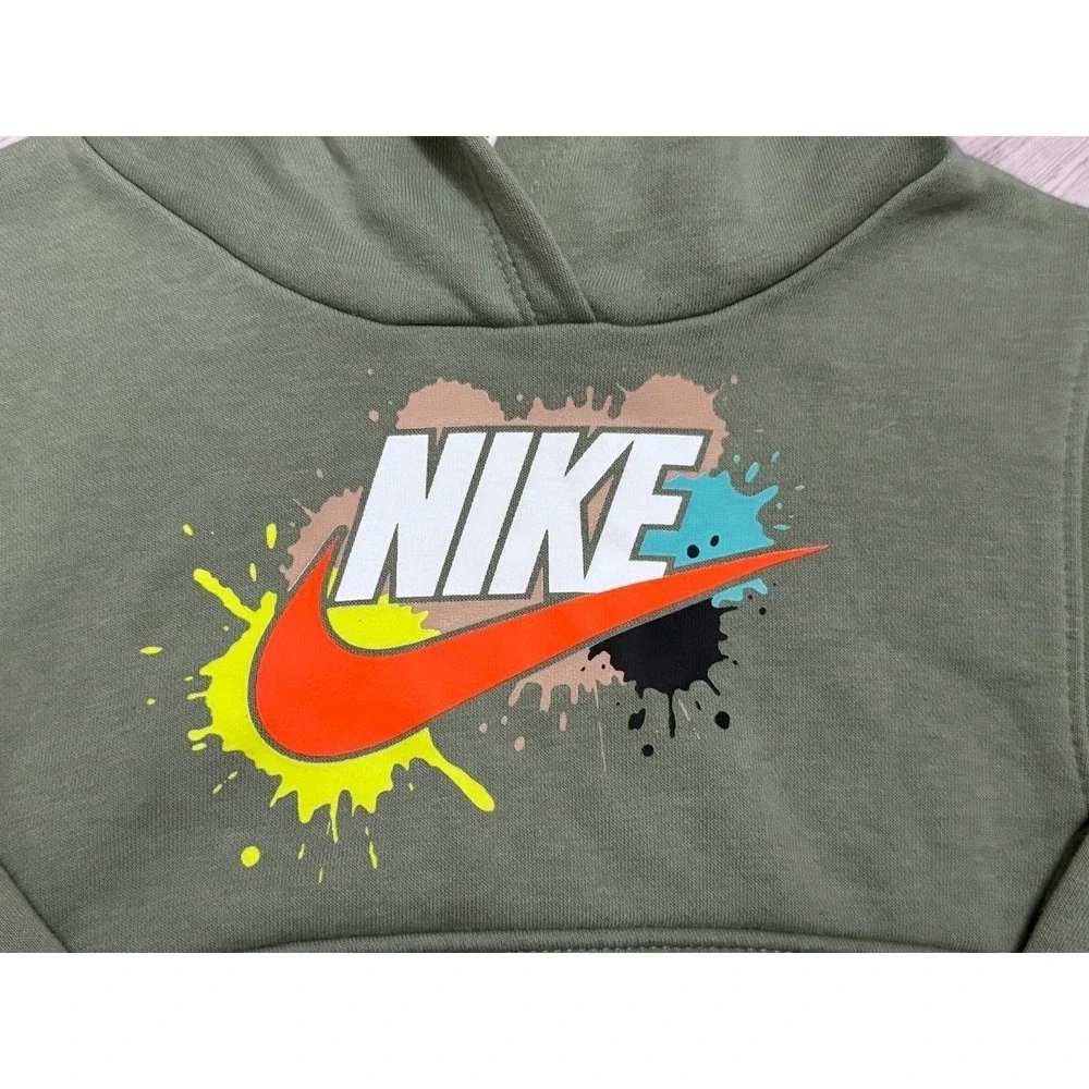 Nike Futura Hoodie Kids 2T Green Splatter Graphic Fleece Pullover Sweatshirt‎